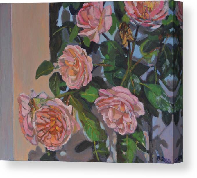 Wellfleet Roses Canvas Print featuring the painting Wellfleet Roses by Beth Riso