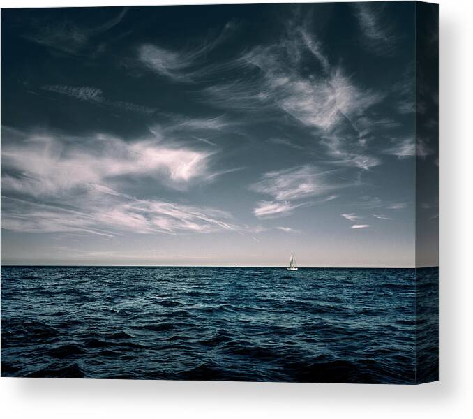 Tranquility Canvas Print featuring the photograph White Sail Boat On Sea by Rjw