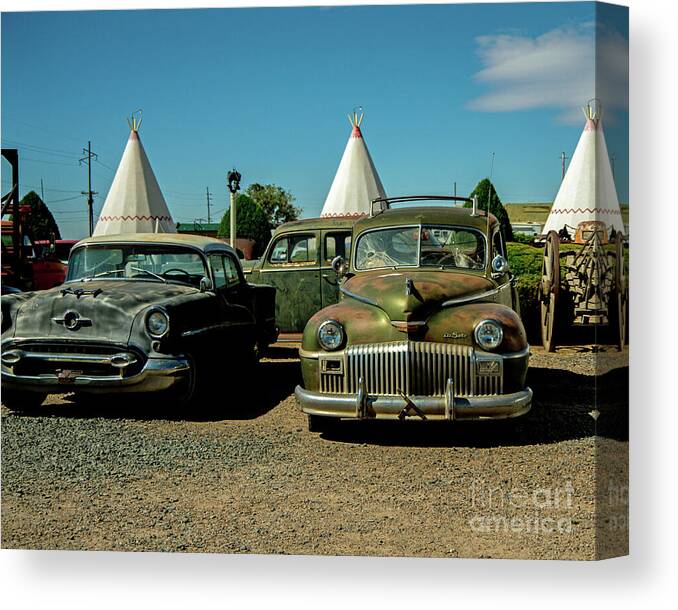 Wigwam Motel Canvas Print featuring the photograph Wigwam Relics by Stephen Whalen