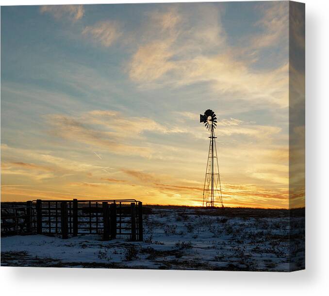 Kansas Canvas Print featuring the photograph Windmill at Sunset 04 by Rob Graham