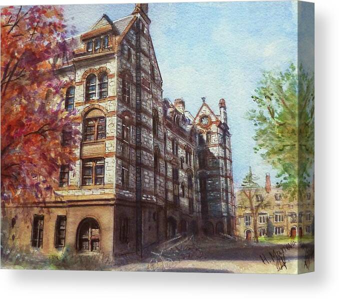 Architecture Canvas Print featuring the painting Witherspoon Hall, Princeton University by Henrieta Maneva