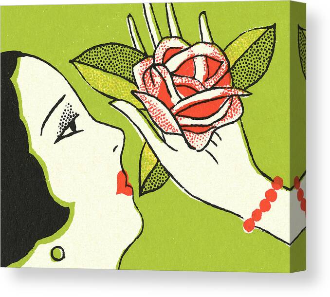 Adult Canvas Print featuring the drawing Woman Holding a Rose by CSA Images
