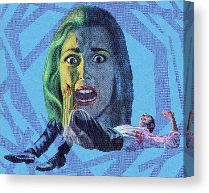 Adult Canvas Print featuring the drawing Woman Screaming Over Injured Man by CSA Images