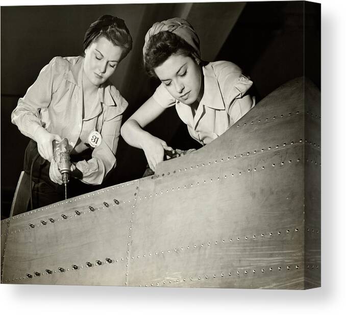 Working Canvas Print featuring the photograph Women Working On Ww II Aircraft Assembly by George Marks
