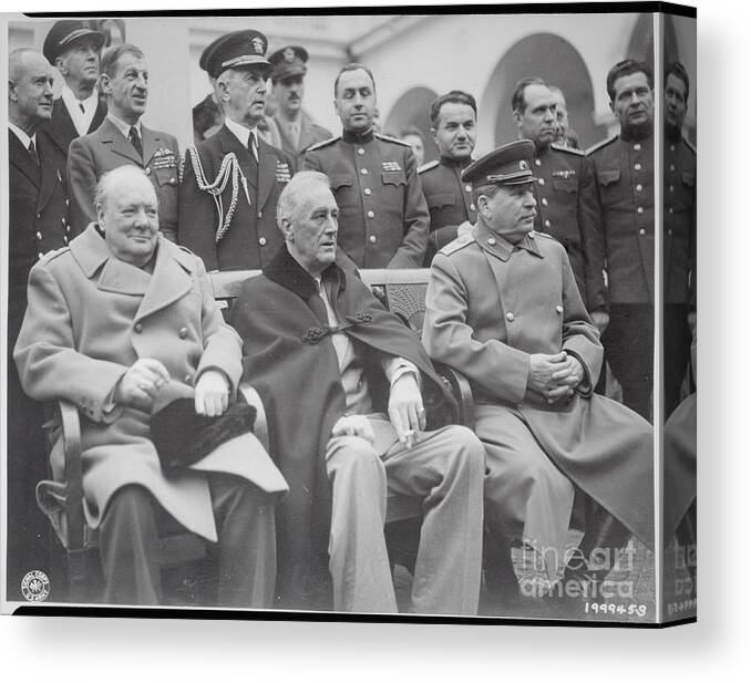 Mature Adult Canvas Print featuring the photograph World Leaders Gathered At Yalta by Bettmann