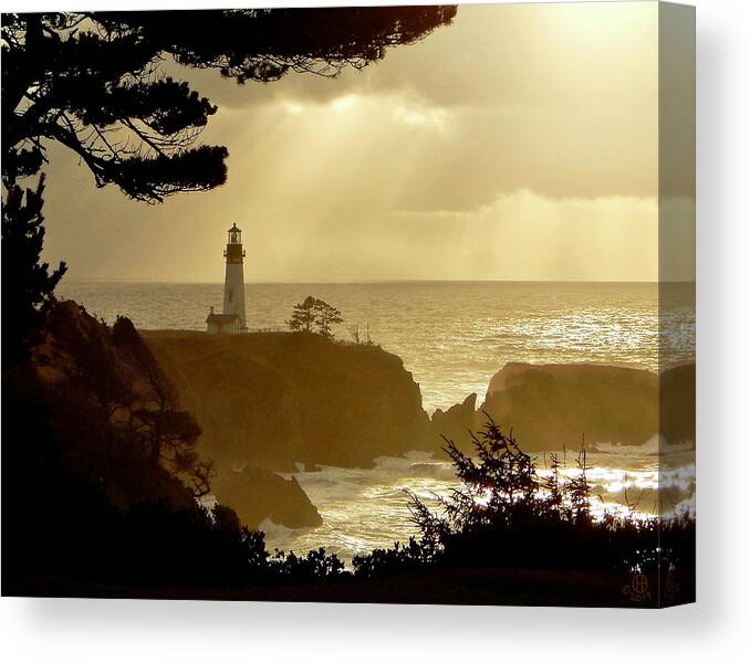Yaquina Head Light House Canvas Print featuring the photograph Yaquina Head Sunset by Gary Olsen-Hasek