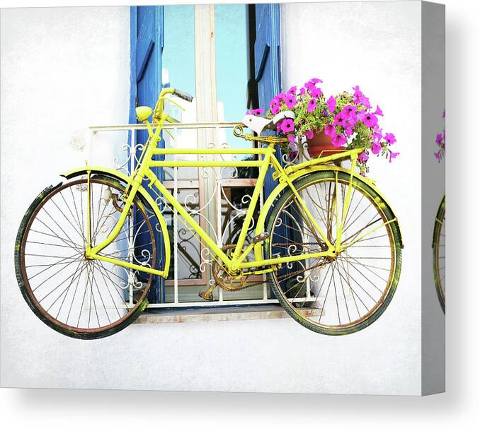 Bike Canvas Print featuring the photograph Yellow Bike by Lupen Grainne