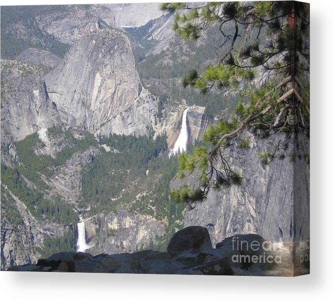 Yosemite Canvas Print featuring the photograph Yosemite National Park Glacier Point Overlooking Twin Waterfalls by John Shiron