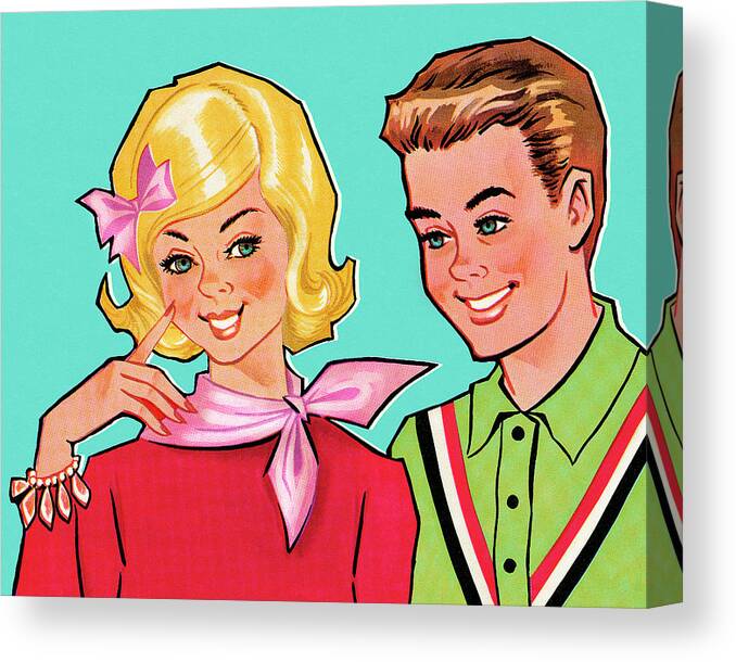 Accessories Canvas Print featuring the drawing Young Smiling Couple by CSA Images