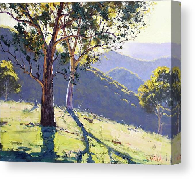 Gum Tree Canvas Print featuring the painting Australian eucalyptus tree #1 by Graham Gercken