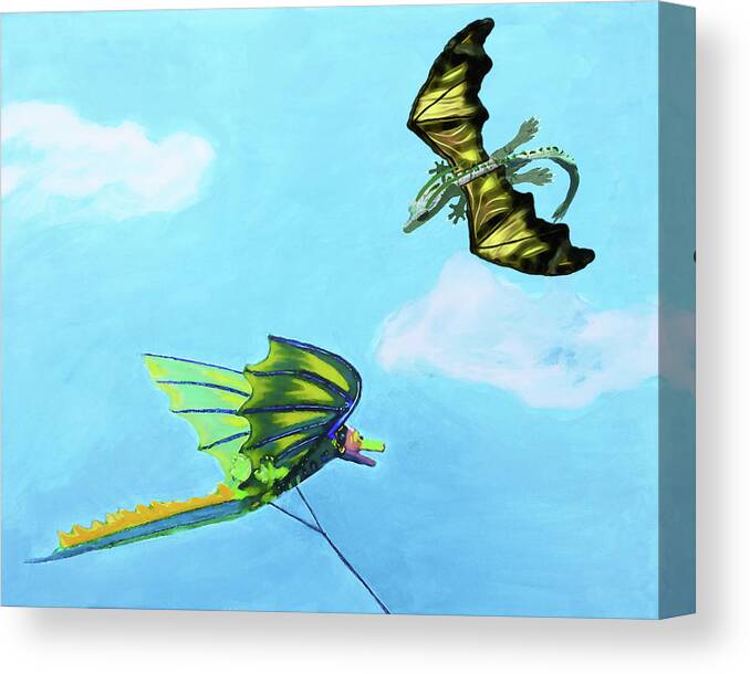 Dragons Canvas Print featuring the mixed media Dragon and Kite by Animals at Play