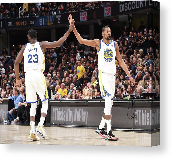 Draymond Green Canvas Print featuring the photograph Draymond Green and Kevin Durant by Andrew D. Bernstein