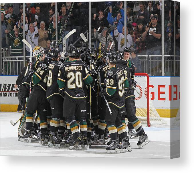 Erie Otters Canvas Print featuring the photograph Erie Otters v London Knights - Game Four #1 by Claus Andersen