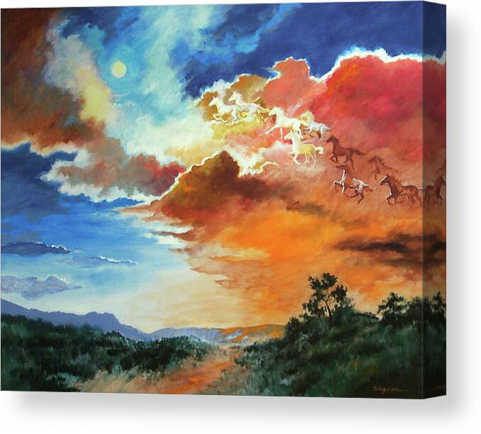 Surreal Canvas Print featuring the painting Heaven's Horses by Pat Wagner