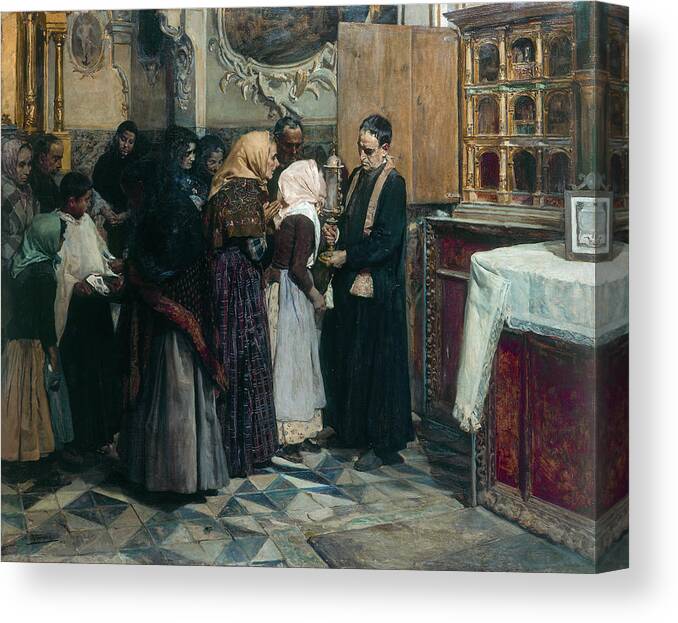 Church Canvas Print featuring the painting Kissing the Relic #2 by Joaquin Sorolla