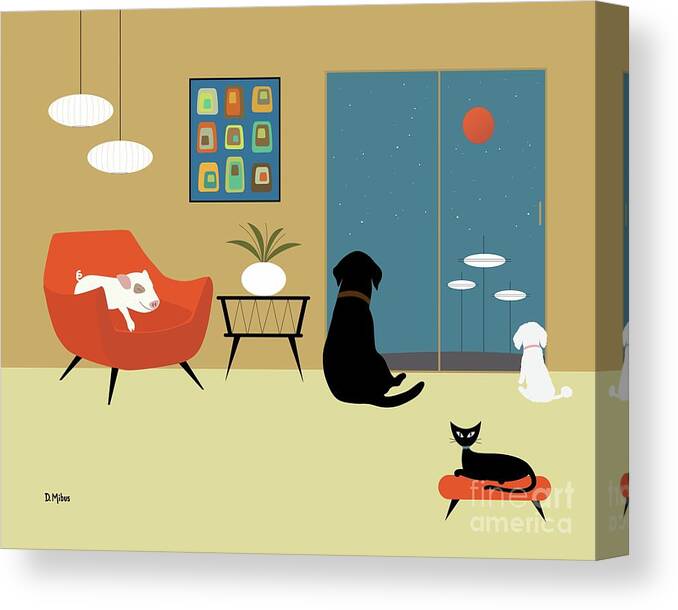 Cat Canvas Print featuring the digital art Mid Century Modern Pig by Donna Mibus