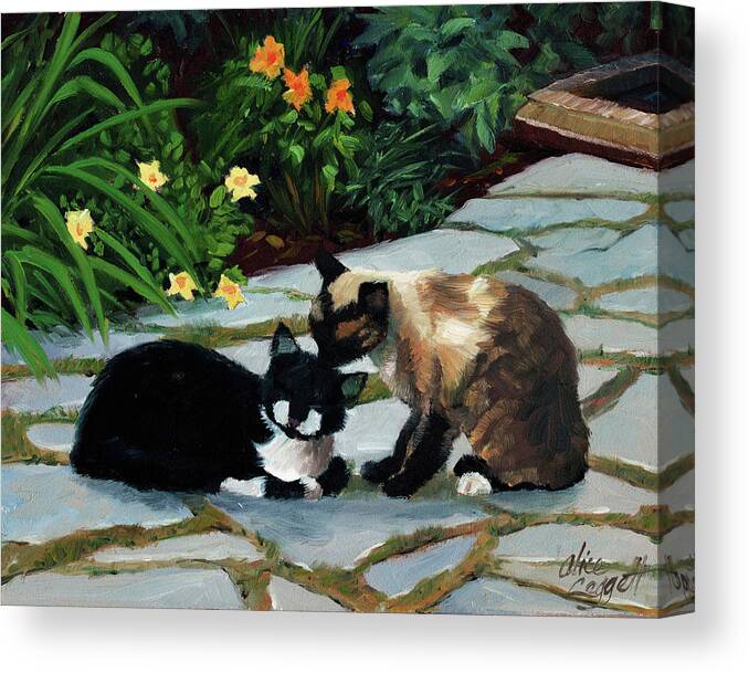 Cats Canvas Print featuring the painting Nikki and Oreo by Alice Leggett