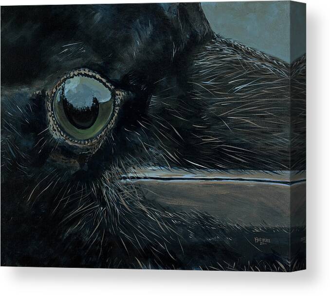 Raven Canvas Print featuring the painting Raven's Eye #1 by Les Herman