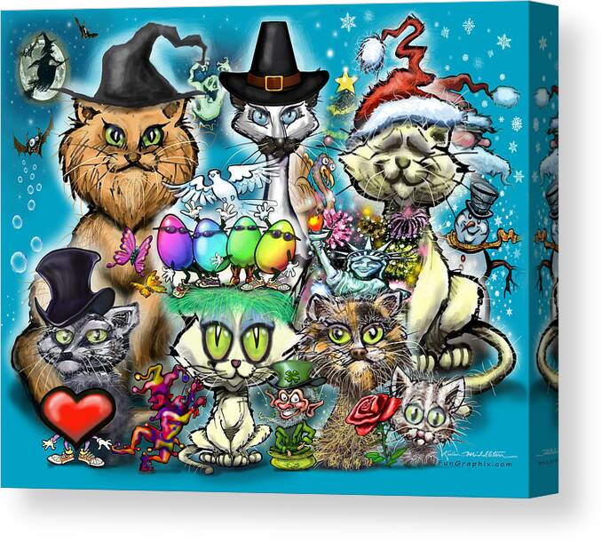 Seasons Greetings Canvas Print featuring the digital art Holidays Mash Up by Kevin Middleton