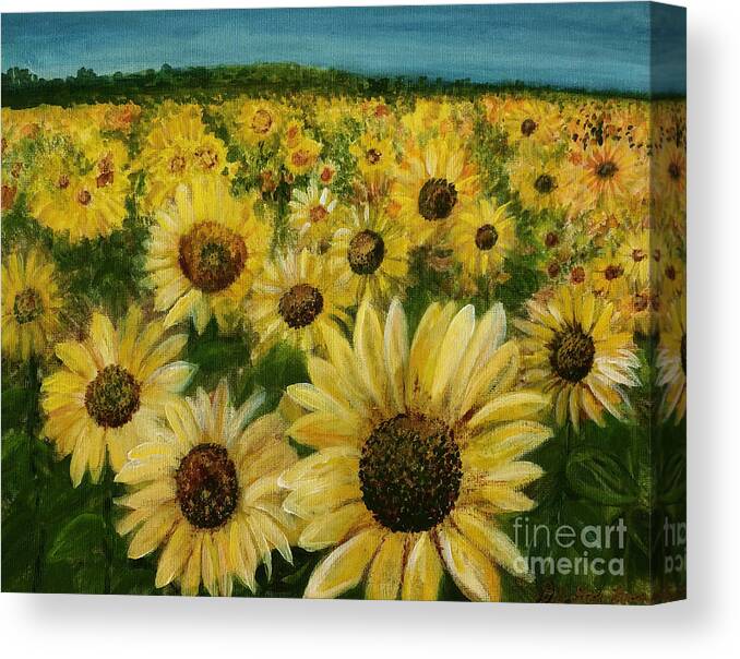 Sunflowers Canvas Print featuring the painting Sunflower Field by Deb Stroh-Larson