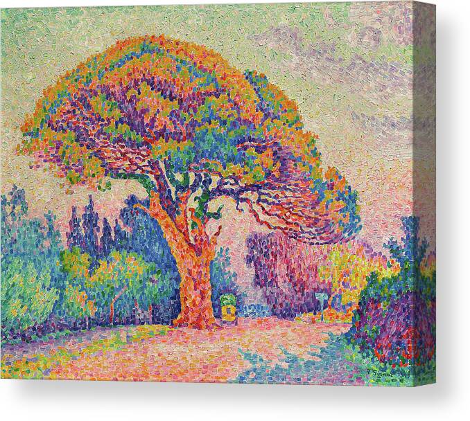 Painting Canvas Print featuring the painting The Pine Tree at Saint Tropez by Paul Signac by Mango Art