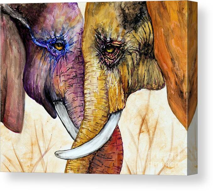 Elephants Canvas Print featuring the painting Together Forever #1 by Maria Barry