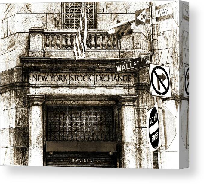 New Canvas Print featuring the digital art 11 Wall St - Monochrome by Anthony Ellis