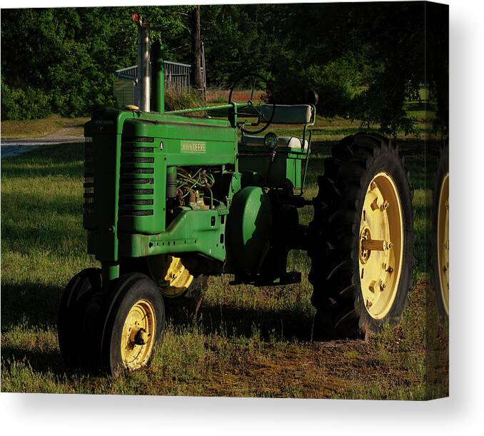 1940s John Deere Model A Row Crop Tractor Canvas Print featuring the photograph 1940s John Deere model A row crop tractor by Flees Photos