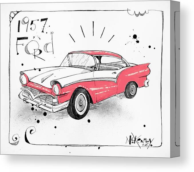  Canvas Print featuring the drawing 1957 Ford by Phil Mckenney