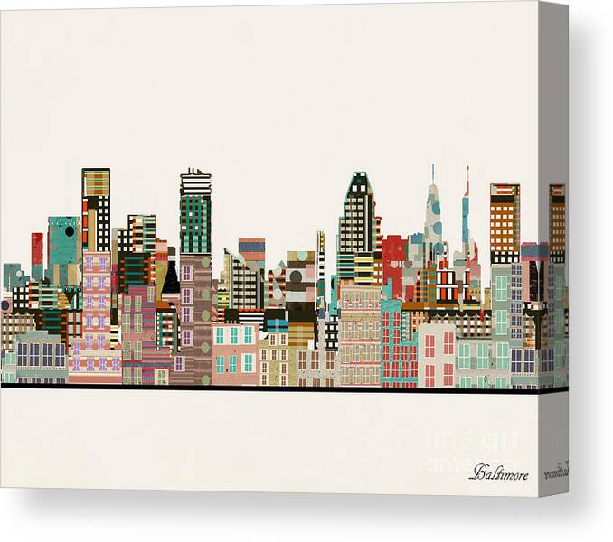 Baltimore Canvas Print featuring the painting Baltimore Skyline by Bri Buckley