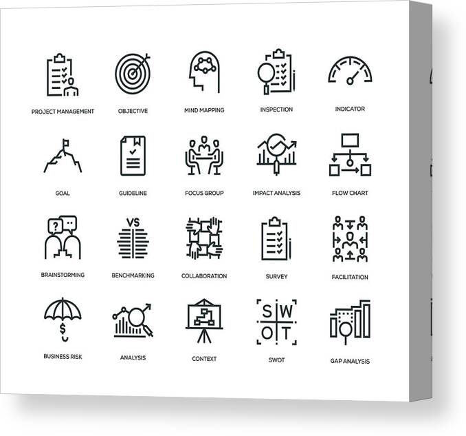Project Management Canvas Print featuring the drawing Business Analysis Icon Set #2 by Enis Aksoy