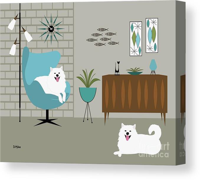 Mid Century Modern Canvas Print featuring the digital art Mid Century Modern White Dogs by Donna Mibus