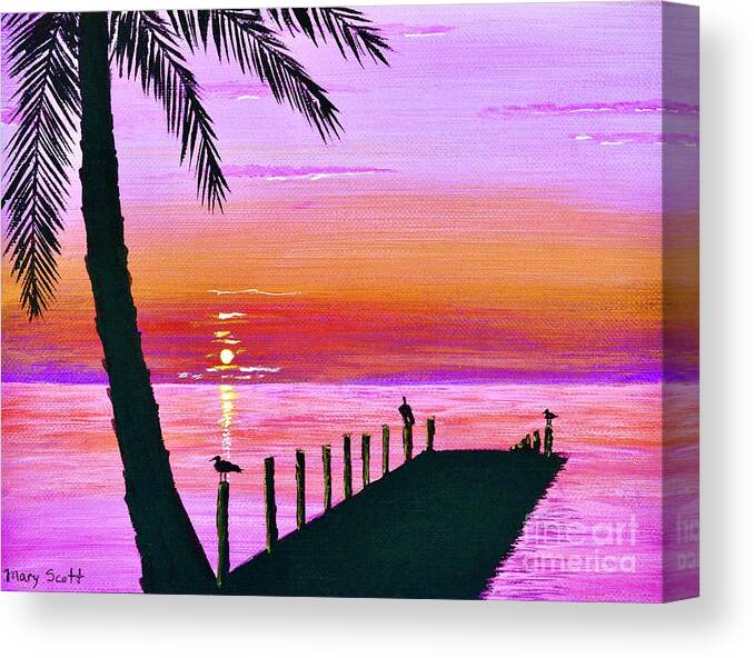 Silhouette Canvas Print featuring the painting Sunset #3 by Mary Scott