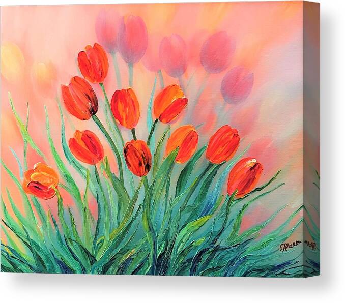 Wall Art Home Décor Tulips Flowers Orange Flowers Gift Idea Oil Painting Art For Sale Gift Idea For Her Gift For Woman Abstract Flowers Canvas Print featuring the painting Tulips #1 by Tanya Harr