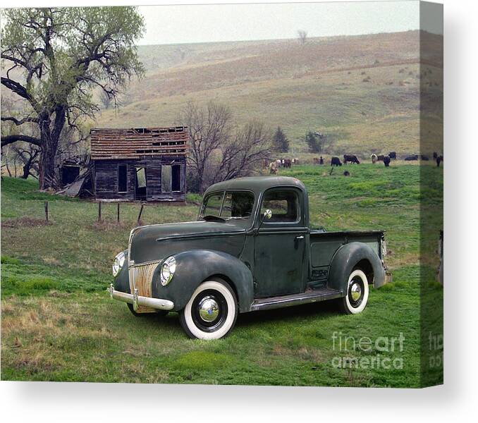 40 Canvas Print featuring the photograph 1940 Ford Pickup At The Old Homestead by Ron Long