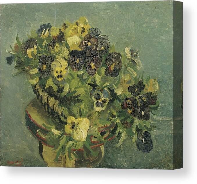 European Canvas Print featuring the painting Basket of pansies on a small table #7 by Vincent van Gogh