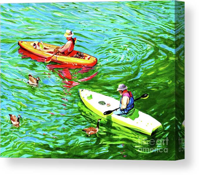 Placer Arts Canvas Print featuring the painting #556 Kayaks #556 by William Lum