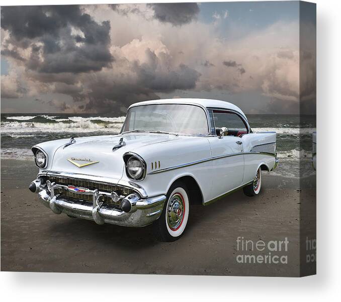 1957 Canvas Print featuring the photograph 57 Bel Air Beach Beauty by Ron Long