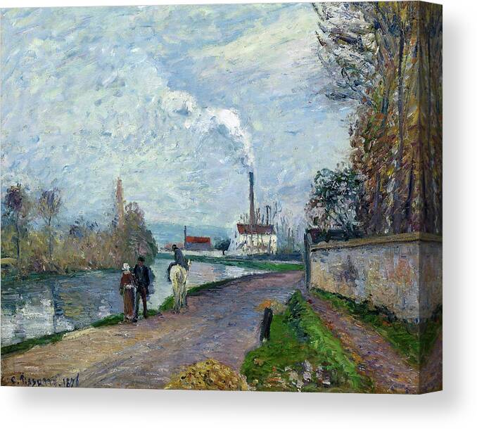 Camille Pissarro Canvas Print featuring the painting The Oise near Pontoise in Grey Weather #6 by Camille Pissarro