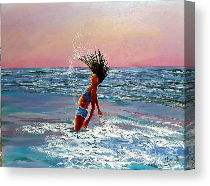 Abigail Canvas Print featuring the painting A girl who leapt like dolphin  by Eli Gross