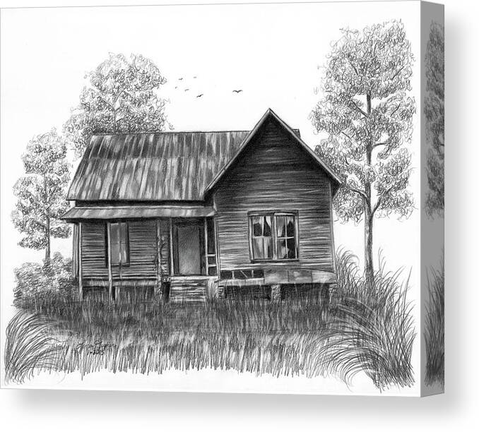 Pencil Canvas Print featuring the drawing Abandoned House by Lena Auxier