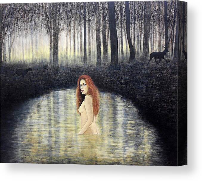 Actaeon And Artemis Canvas Print featuring the painting Actaeon and Artemis by Lynet McDonald