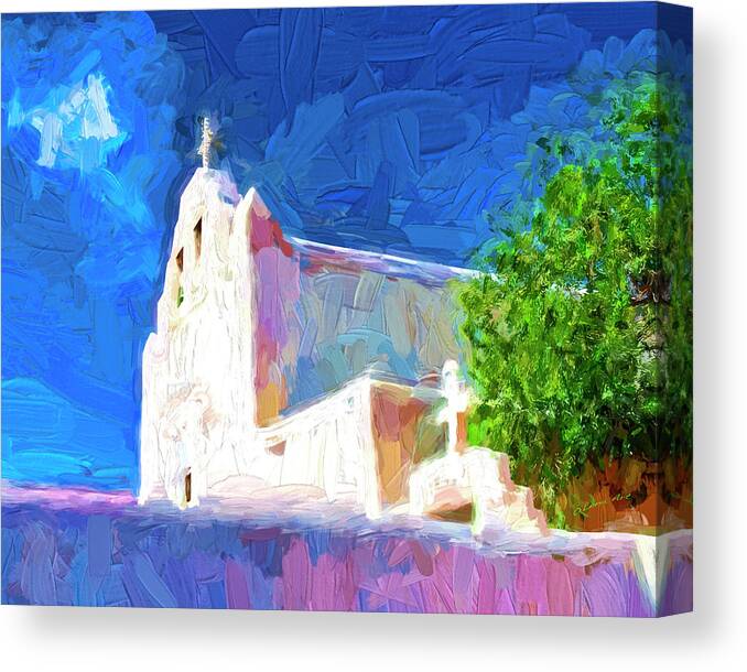 Thick Paint Layers Canvas Print featuring the digital art Adobe Church by Lena Owens - OLena Art Vibrant Palette Knife and Graphic Design