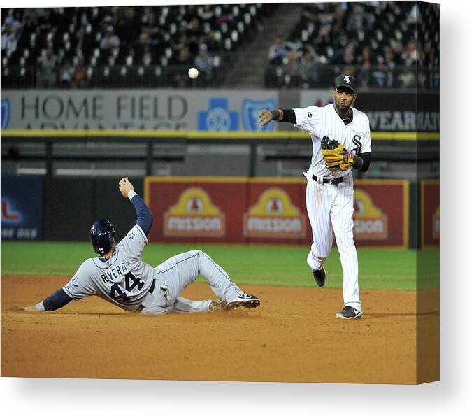 Ninth Inning Canvas Print featuring the photograph Alexei Ramirez and Rene Rivera by David Banks