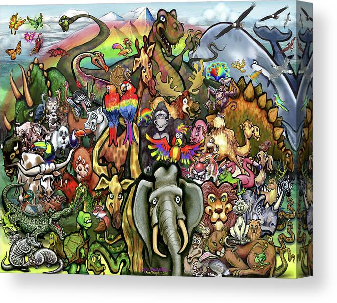 Animal Canvas Print featuring the painting All Creatures Great Small by Kevin Middleton