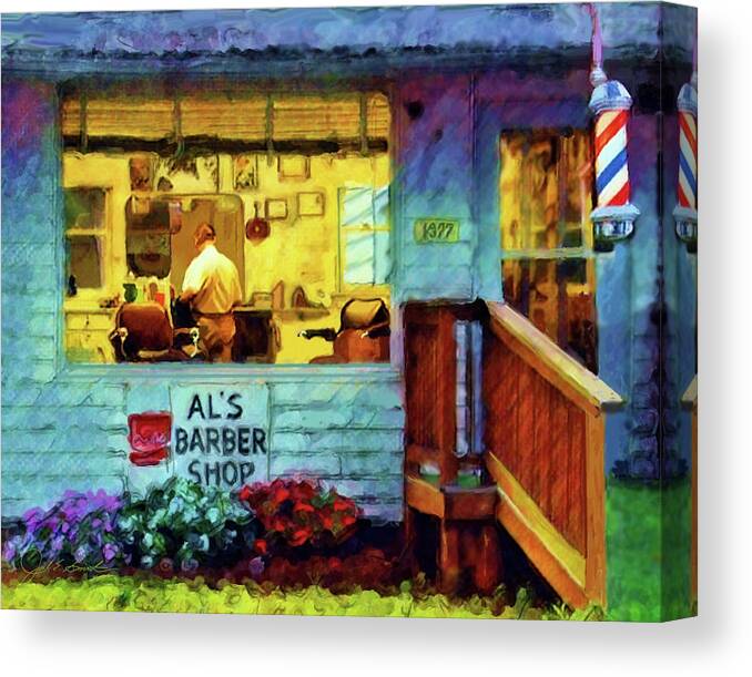 Barbershop Canvas Print featuring the painting Al's Barbershop by Joel Smith