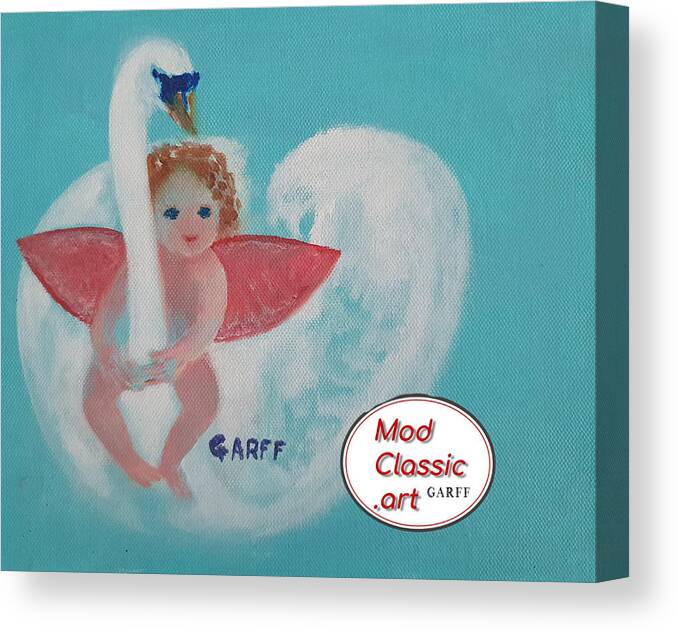 Cupid Canvas Print featuring the painting Amorino with Swan ModClassic Art by Enrico Garff