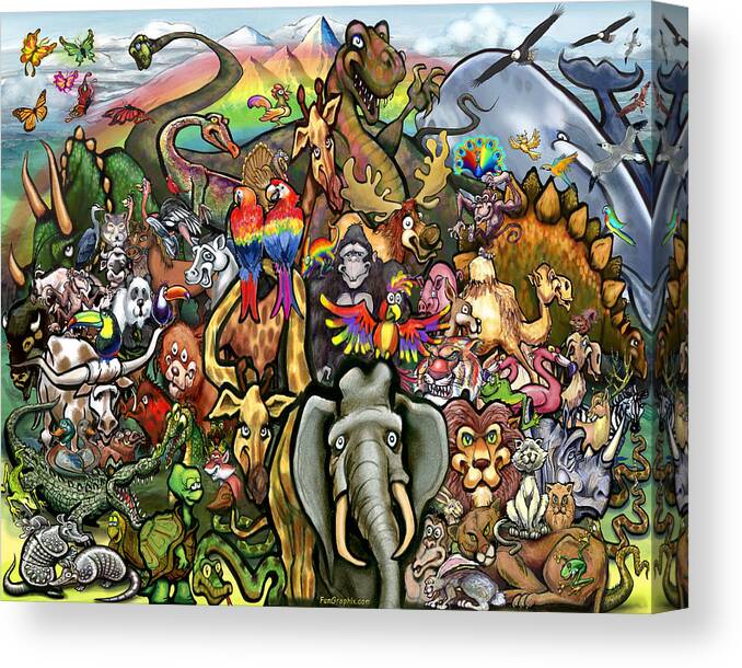 Animals Canvas Print featuring the digital art Animals of All Colors Shapes and Sizes by Kevin Middleton