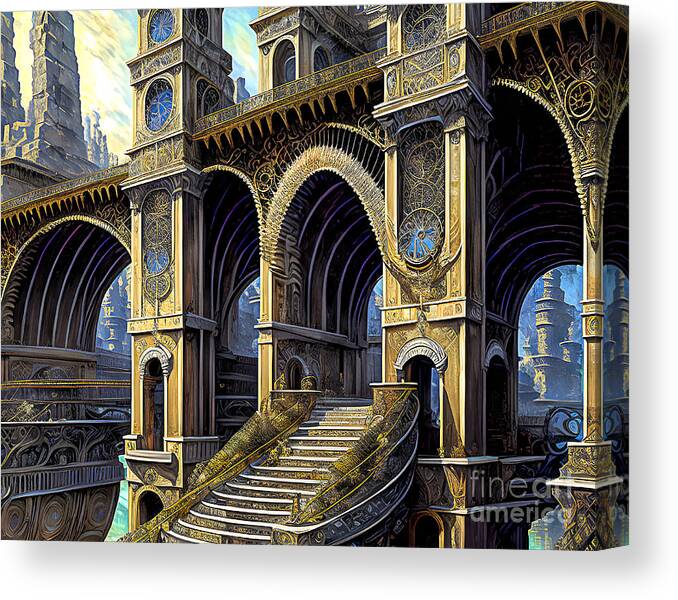 Bridge Canvas Print featuring the digital art Arches of Marble City by Elisabeth Lucas