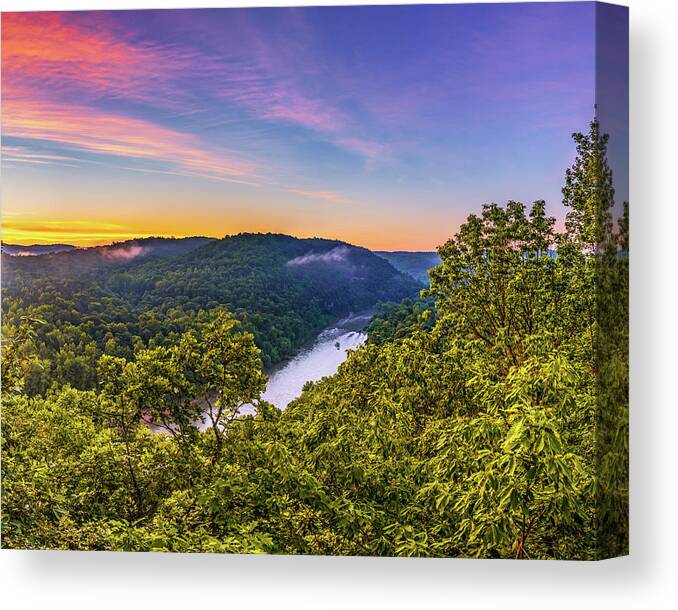 Arkansas Canvas Print featuring the photograph Arkansas Sunrise Over The Buffalo National River by Gregory Ballos